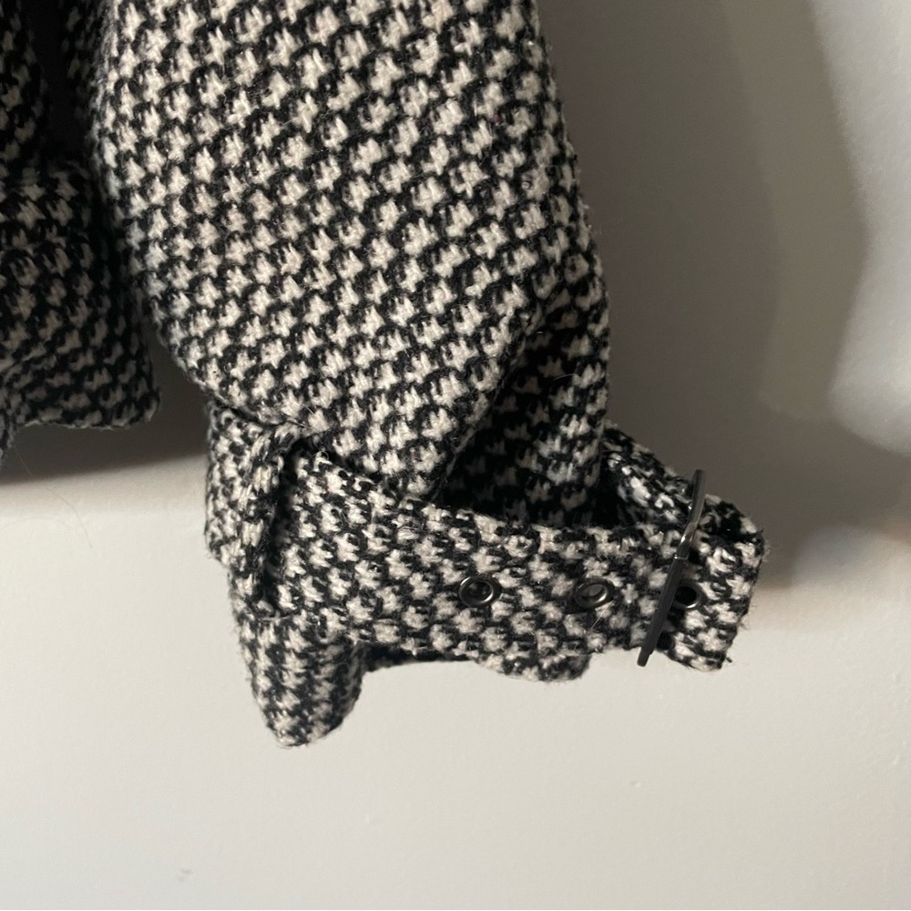 Forever 21 Sherpa Lined Houndstooth Patterned Wool Blend Zip Up Jacket Coat Lg - Picture 6 of 8